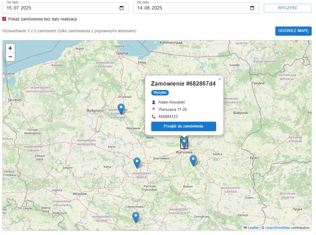 Interaktywna mapa zamówień
